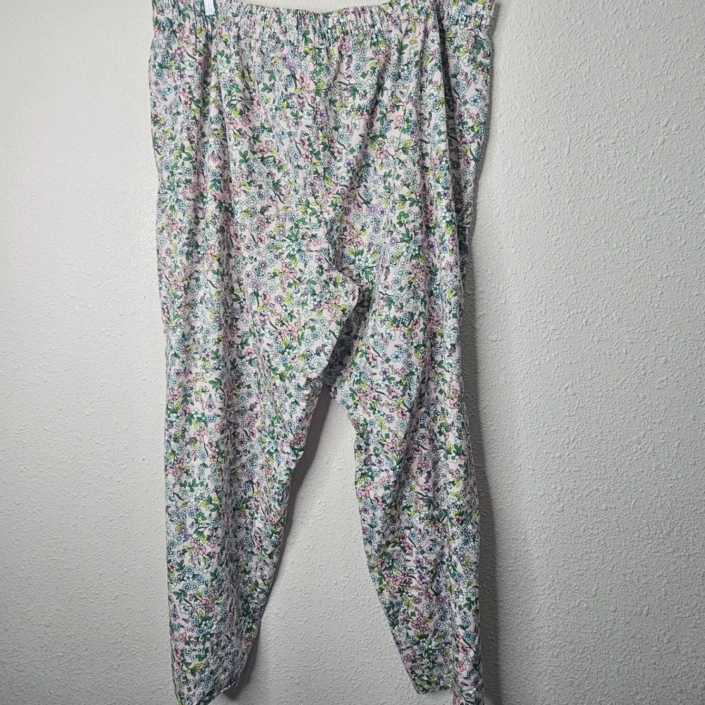 Joyspun Womens 2X Pink‎ Floral Pajama Pants Elastic Waist Faux Fly Pockets Rayon